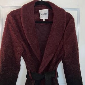 BB DAKOTA RED/BLACK OMBRÉ WOOL COAT WITH TIE